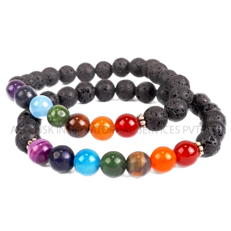 7 Color Chakra Black Matt Lava Stone Bracelet
