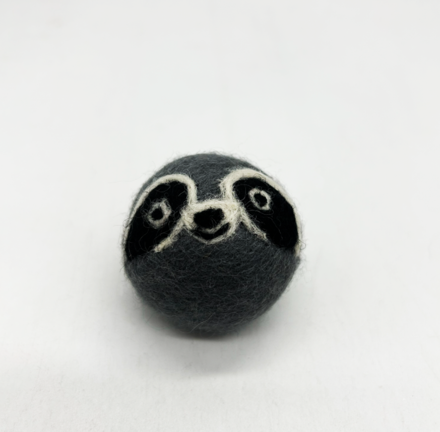 Sloth Design Felt Rattle Ball | Natural Wool Cat Toy