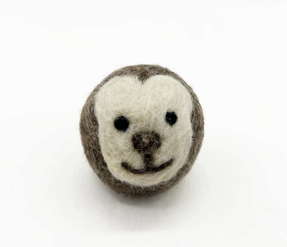 Monkey Design Felt Rattle Ball | Eco-Friendly Wool Cat Toy